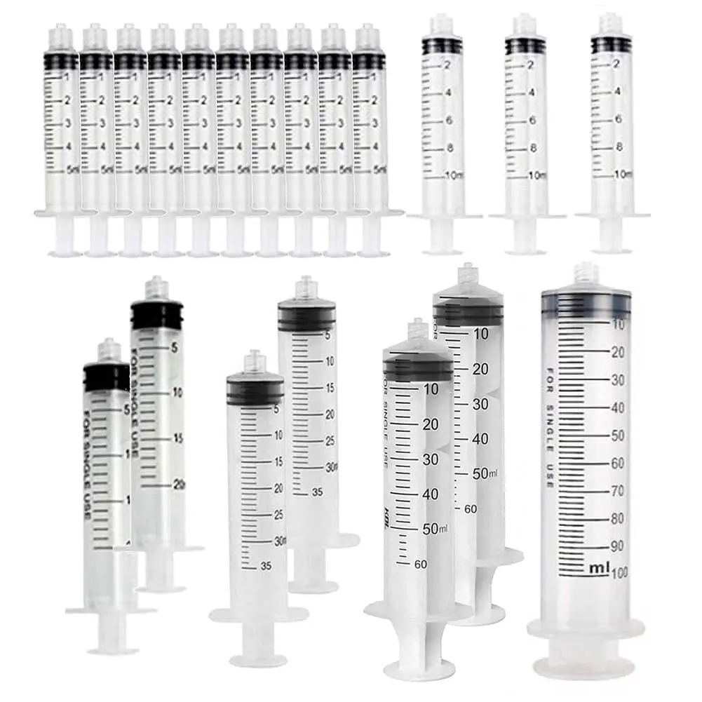 100ml-3ml Plastic Luer Lock Syringes Blunt  Tip Needles Caps Refilling and Measuring Liquids, Adhesives, Oil or Glue Applicator