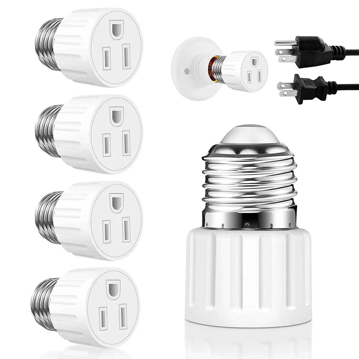 2 Packs E26 E27 Light Socket to Plug Adapter Polarized Screw in Outlet for Adapter 2 / 3Prong Convert Porch Patio Garage