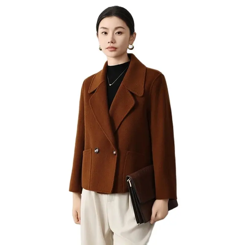 Autumn Winter Double Sided Woolen Jacket Short Chic Mother Clothing 100% Pure Wool Coat Suit Collar Woolen Coat