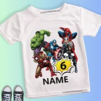 Kid Marvel Avengers Personalised Birthday Girl T-shirt Summer 2 3 4 5 6 7 8 9 SuperHero Birthday Party Short Sleeve Boys Shirts 1