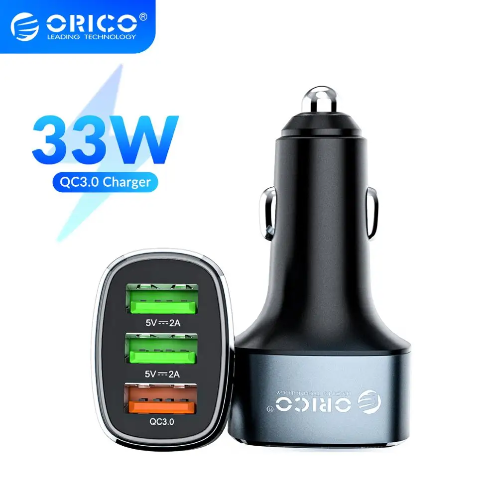 

ORICO 33W 3 USB Ports Quick Charge QC 3.0 Car Charger for iPhone XR XS MAX 8 Samsung S10 Charger Mobile Phone Fast Car-Charger