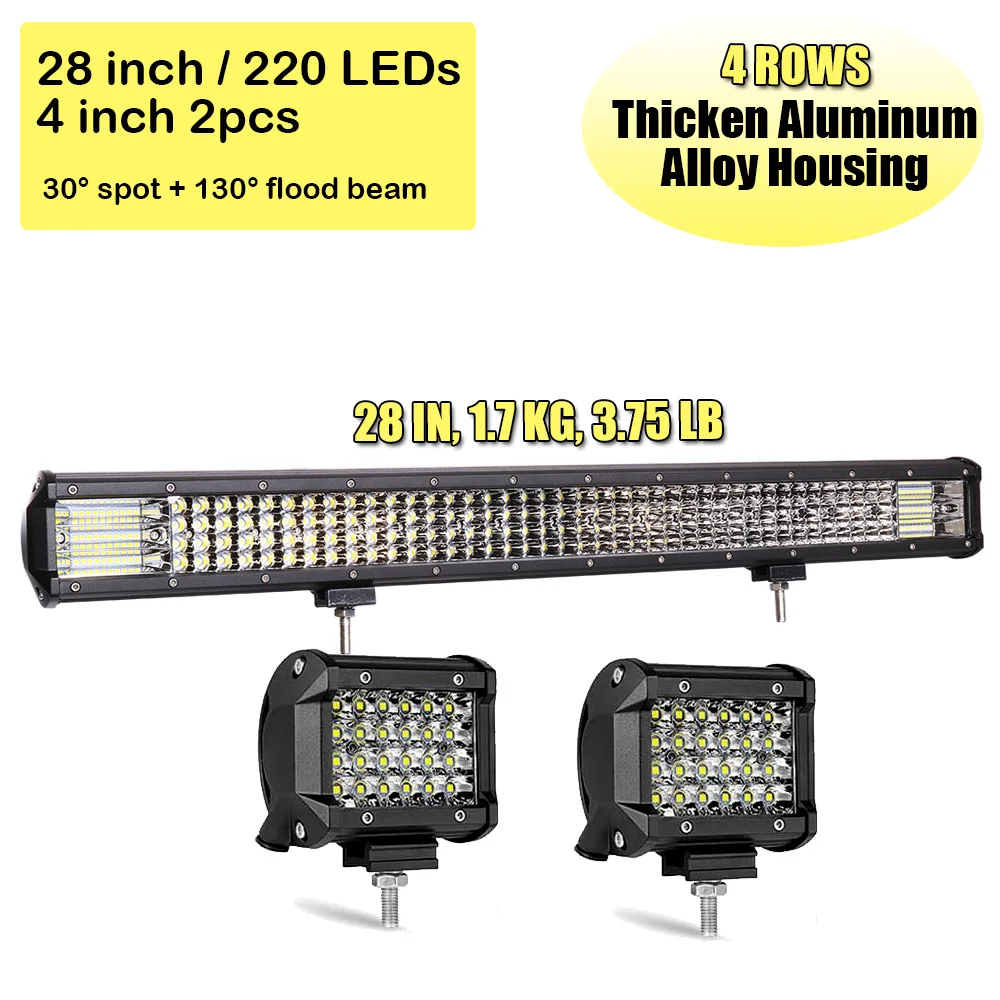 Barre LED Triple Rangée 28 Pouces 396W - Flood/Spot 39600LM, IP67, 9-30V, Pour Camions, 4x4, Bateaux - 12