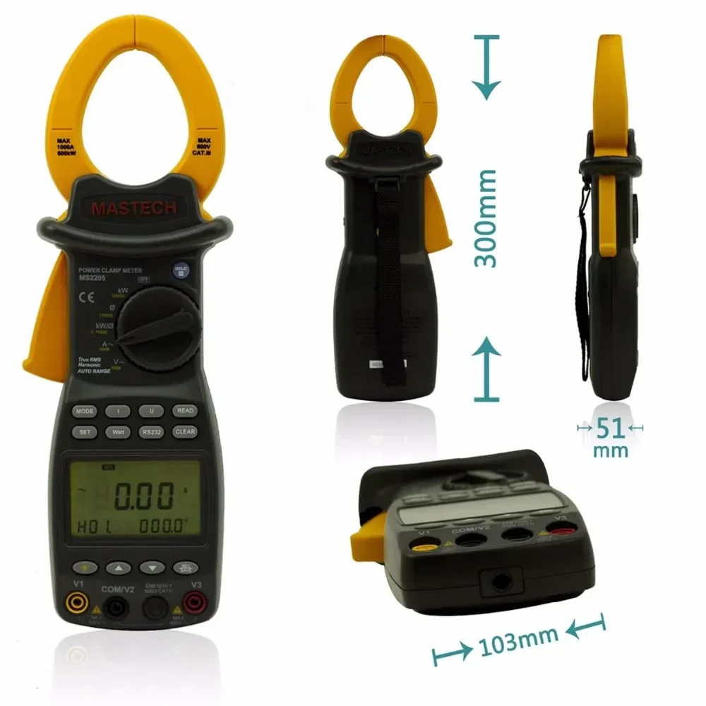 Mastech MS2205 Three Phase Digital Power Clamp Meter Harmonic tester with 6000 Counts Support RS232 Interface images - 6