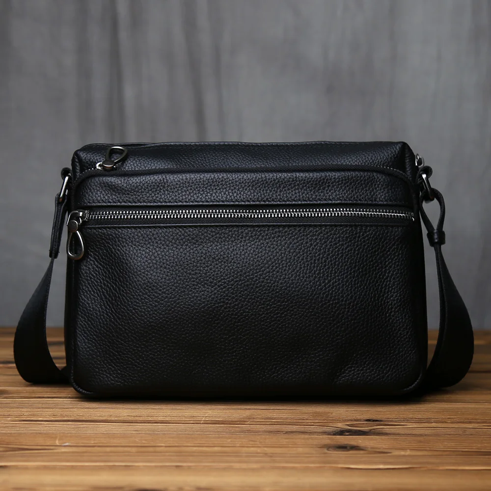 NZPJ Genuine Leather Men's Crossbody Bag Casual Top Layer Cowhide Single Shoulder Trendy Men's Bag For 10 Inch IPad