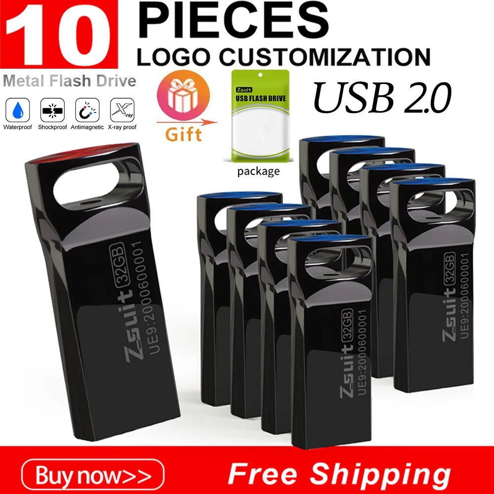 USB Flash Drives 10Pcs/lot 64GB Mini Metal Real Capacity 128GB Memory Stick Pen Drive 32GB custom Logo Storage U Disk usb flash drive