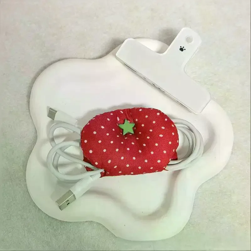 새롭고 귀여운 토마토 모양의 데이터 케이블 정리함, 충전 케이블 와인더, 이어폰 케이블 정리함, 패브릭 고정 및 정리 도구