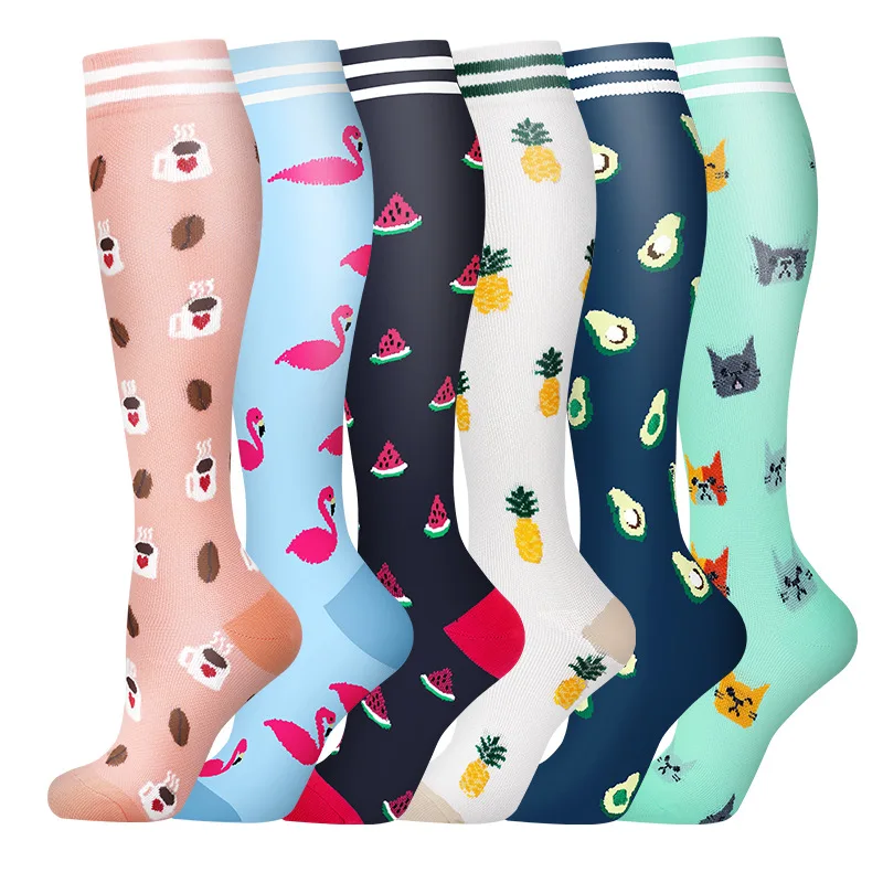 HYSAIXIA Compress Socks 6 Pairs Combination Sports Yoga Socks Compression Stockings Calf Pressure Fruit Pattern New Christmas compression socks