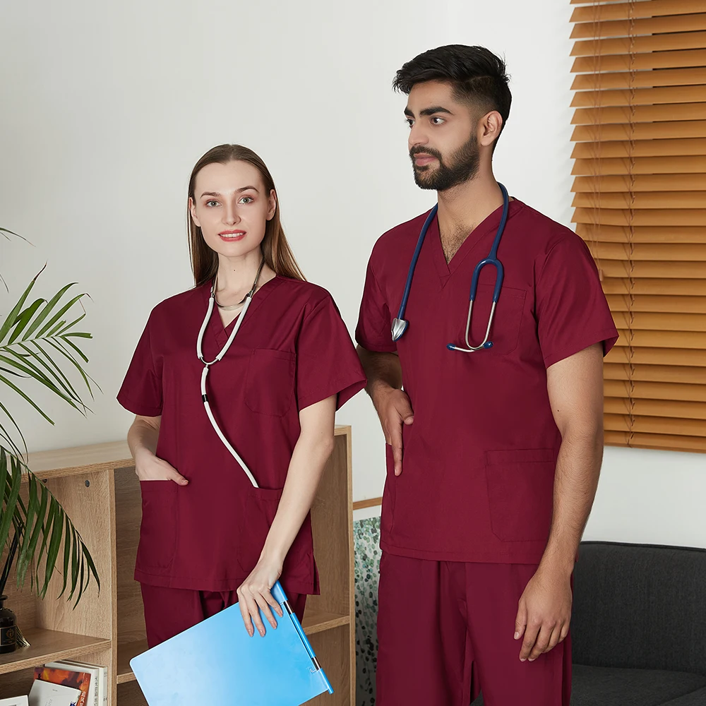 Medical Uniform Hospital Scrubs Set Men Short Sleeve Classic V-neck Top and Pants Nursing Doctor Clothing Surgery Workwear Pet Doctor