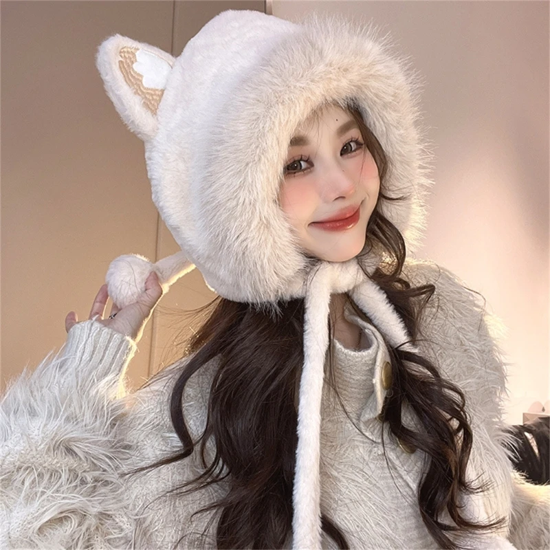 

Girls Kitten Hat Y2K Furry Ears Hat Furry Kitten Gifts Warm Winter Hat Adult Children Furry Ears Winter Photo Props