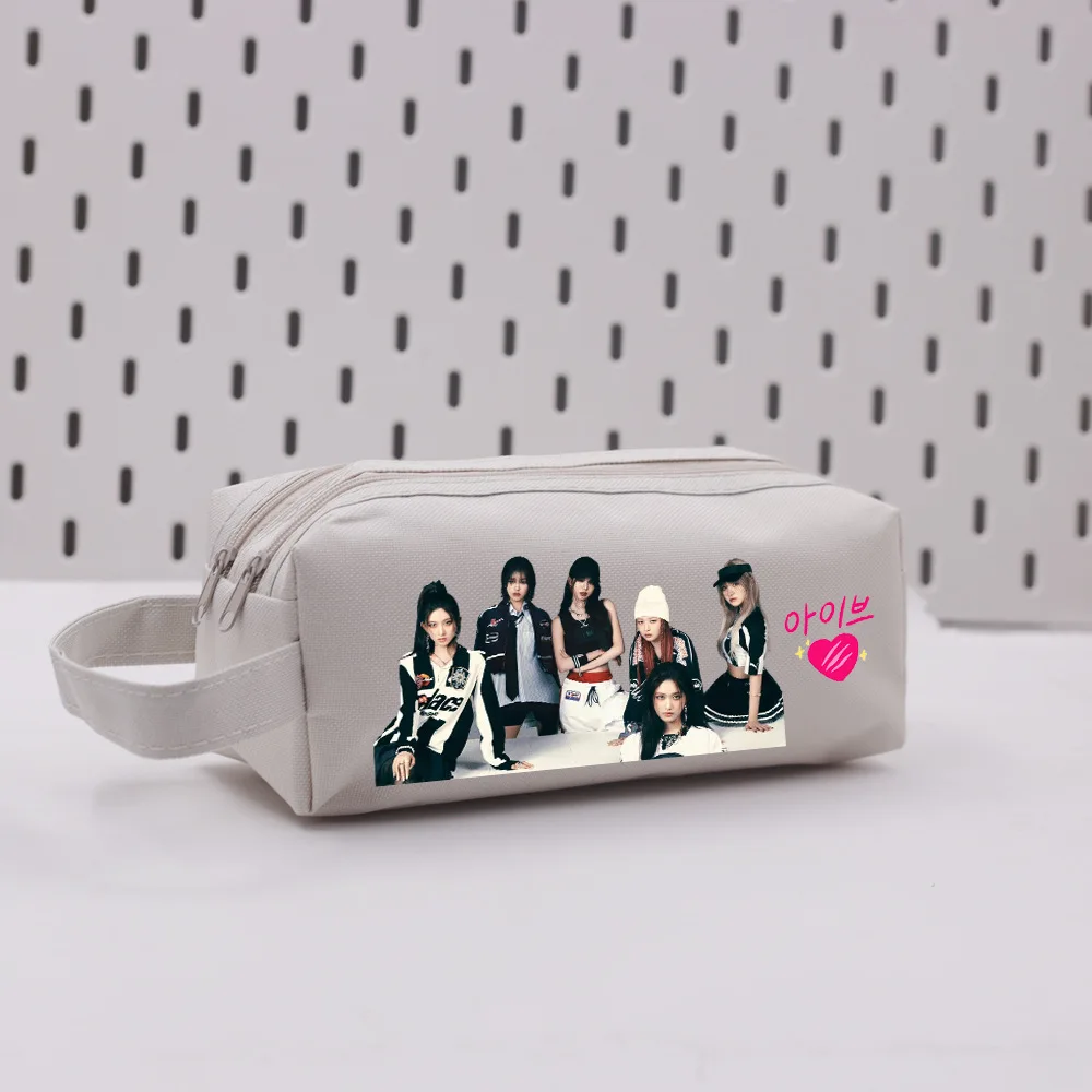 

KPOP IVE Canvas Pencil Case High-Capacity Storage Bag Student Stationery Pen Bag Yujin Gaeul Wonyoung LIZ Fans Gift