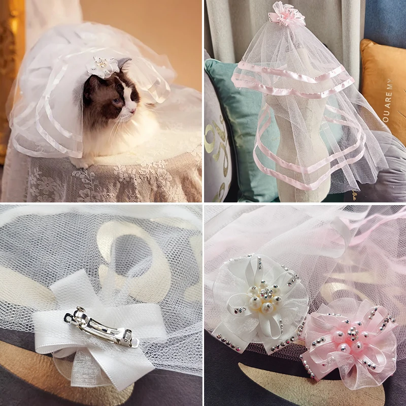 New Bridal Costume Pet Wedding Veil Dog Accessories For Small Dogs