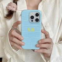 Luxury Personalized Initial Letter Leather Crocodile Pattern Case For iPhone 15 14 Pro Max 13 Pro Max Matte Customized Cover 1