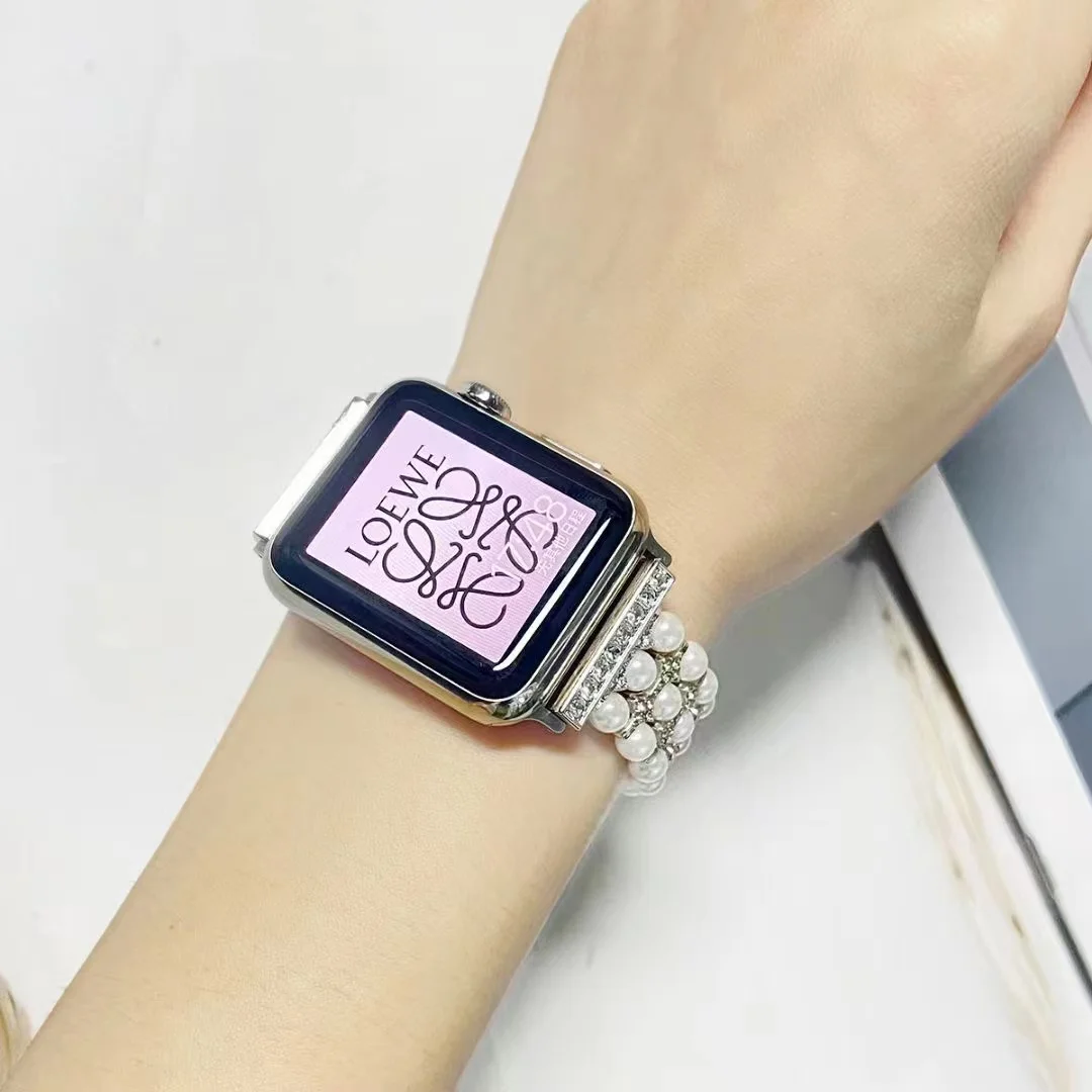 Pearl Diamond Strap For Apple watch band 45mm 44mm 42mm 41mm 40mm 38mm Women High-end bracelet iWatch series Ultra 8 7 6 5 4 SE