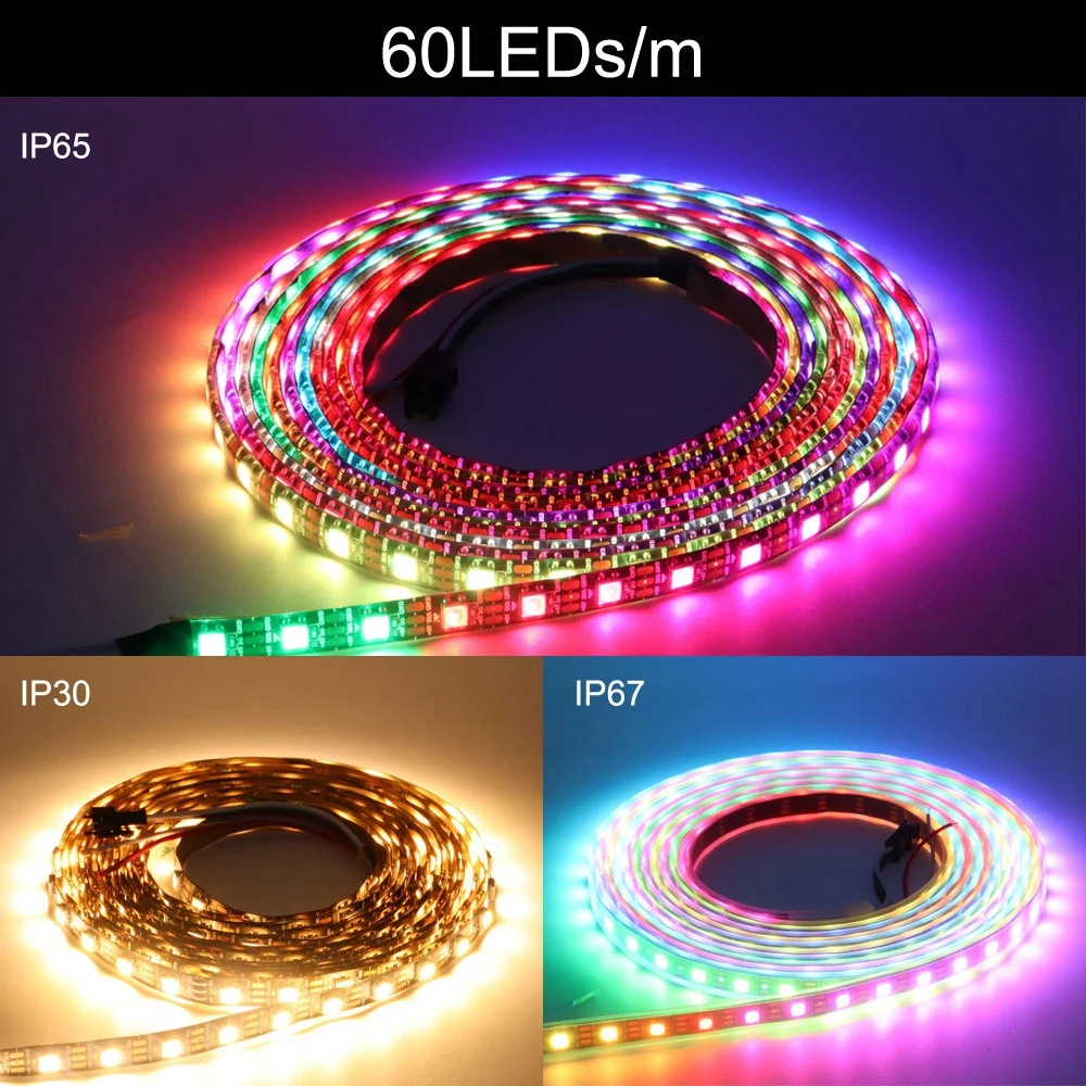 WS2812B Smart RGB LED Strip WS2812 5050 LED Strip Light Individually Addressable Tape 30/60/74/96/144Leds/m Black/White PCB DC5V