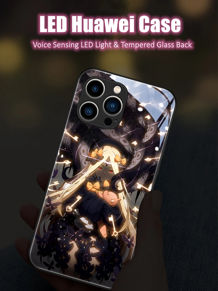 

Lady and Girl Anime LED Light Glowing Luminous Tempered Glass Phone Case for Huawei P40 P50 P60 Mate 30 40 50 Nova 10 Pro Plus