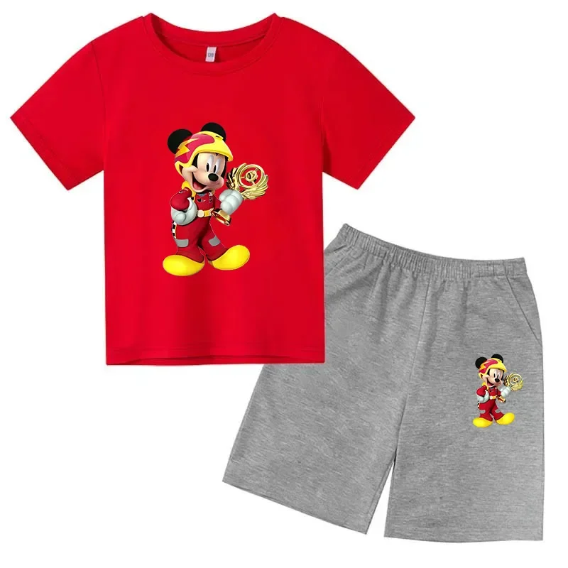 thumbnail image 1 of Conjunto de 2 piezas de camiseta y pantalones cortos de marca Disney de manga corta de verano para niños y niñas, conjuntos de moda para bebés de 2 a 12 años, 1 of 5