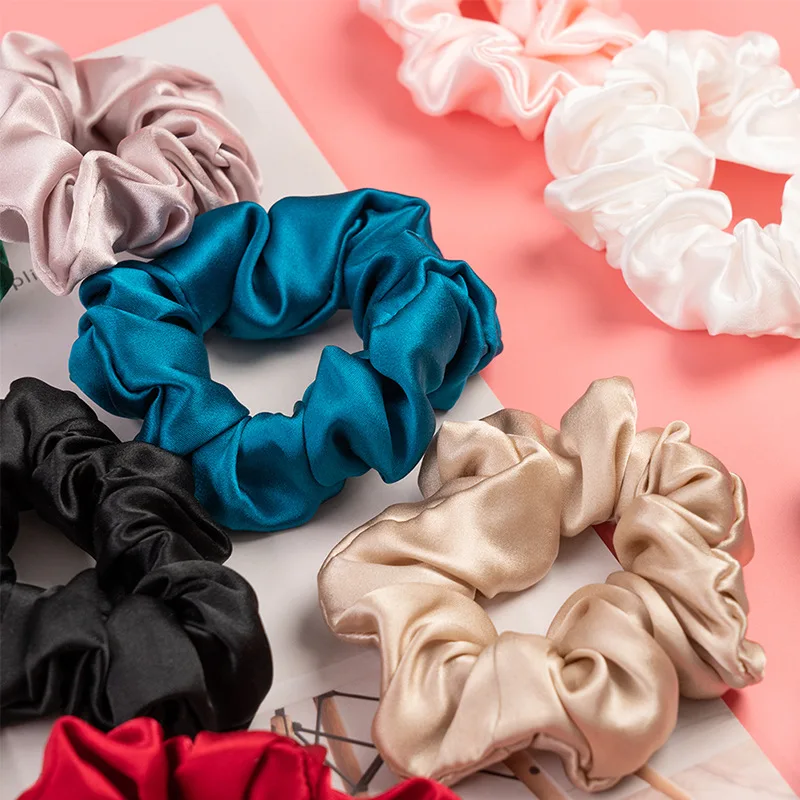100% Silk Scrunchies Hair Accessories Charmeuse Hair Bands Ties Elastics Ponytail Holders for Women Girls