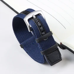 Versatile Green & Grey Nylon Leather Watch Strap - 20mm/22mm - Unisex Sporty Soft Bracelet - 22mm (Blue)