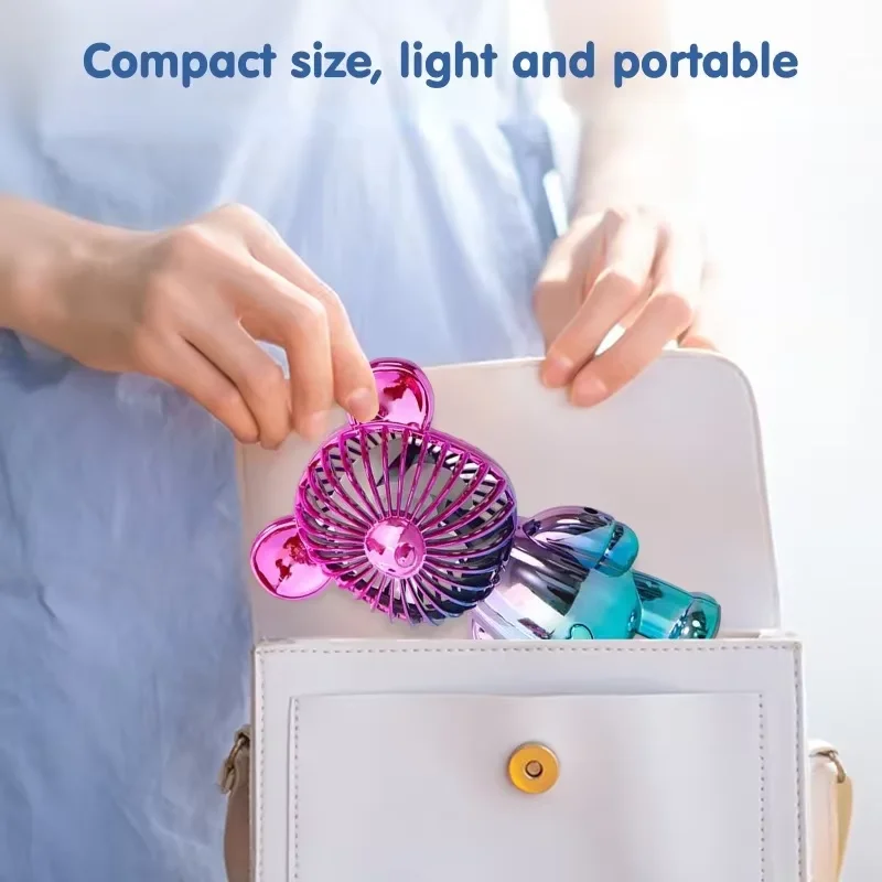Mini Bear Fan Portable Fan USB Rechargeable 3 Speed Modes Mini Desktop Air Cooler Cooling Travel Hand Fans for Office Workers 3