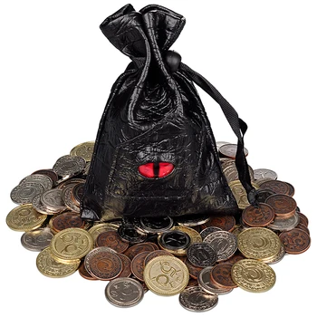 Set di 60 monete in metallo DND con custodia in pelle - gettoni da gioco, tesoro dei pirati, accessori e oggetti di scena per giochi da tavolo