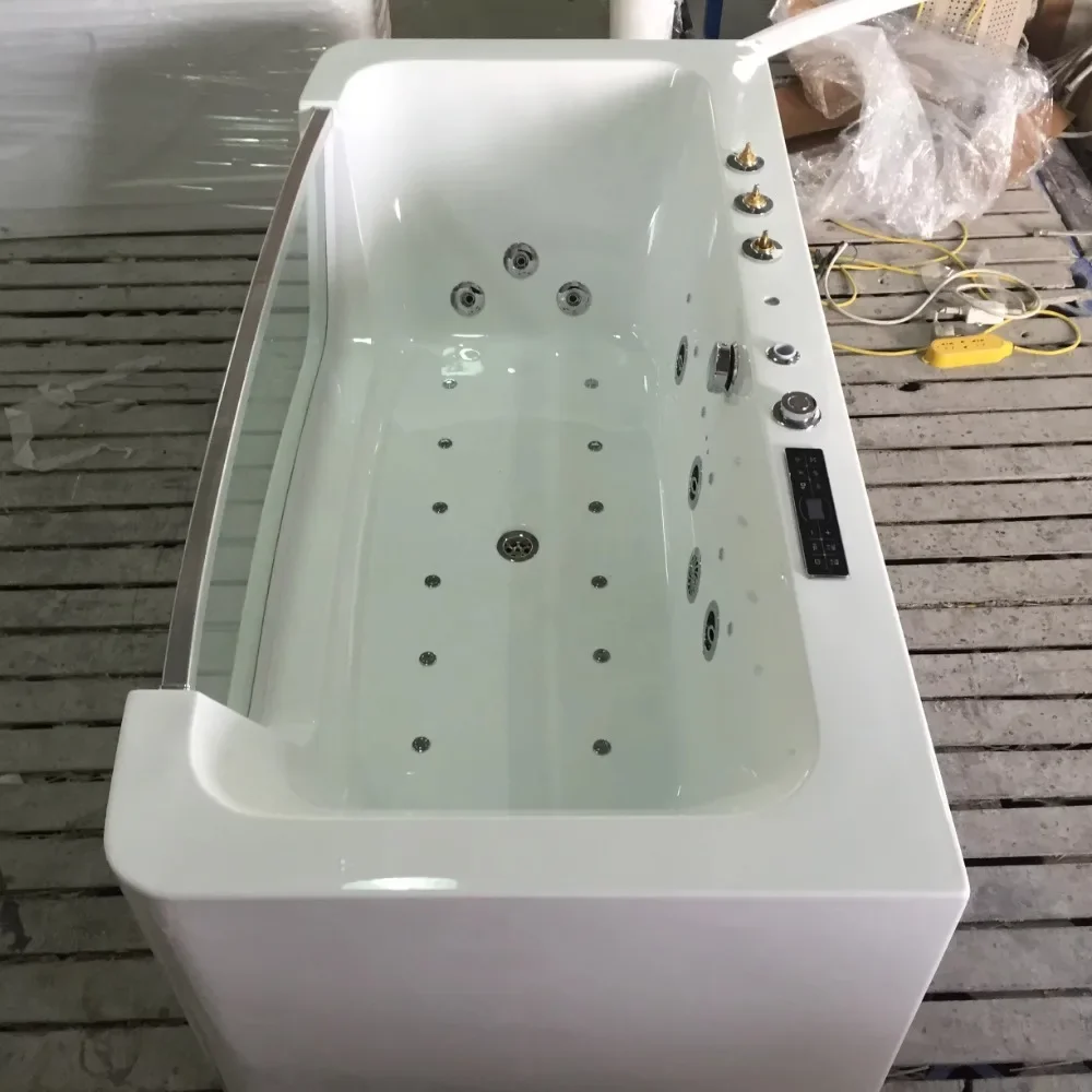 Minimalist Freestanding Clear Glass Whirlpool Bathtub Bathroom 2 Person Water Jet Rectangular Bathtub 2