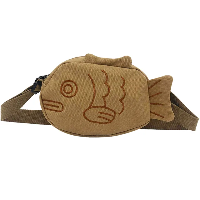 Cute Canvas Messenger Bag Korean Style Embroidery Creative Cartoon Ugly Fish Shape Shoulder Bag for Women Purse Messenger Bags 6