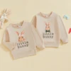 FOCUSNORM 0-5Y Little Kids Girls Boys Easter Sweatshirts T Shirts Letter Rabbit Print Crew Neck Long Sleeve Pullovers Spring Top 2
