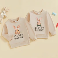 FOCUSNORM 0-5Y Little Kids Girls Boys Easter Sweatshirts T Shirts Letter Rabbit Print Crew Neck Long Sleeve Pullovers Spring Top 2