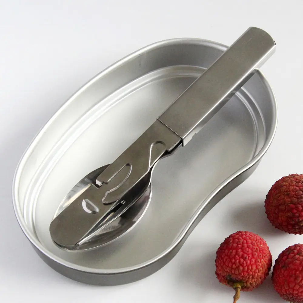 쿨러백 스테인레스 스틸으로 만든 휴대용 야외 캠핑 조리도구 세트, 군용 팬 포크와 스푼에서 수정 삽입 쿨러백 스테인레스 스틸으로 만든 휴대용 야외 캠핑 조리도구 세트, 군용 팬 포크와 스푼에서 수정 삽입