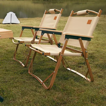 Poltrona da esterno Sedie pieghevoli portatili con baldacchino pieghevole Corrimano in legno Staffa da picnic Sedia sedie portatili per persona singola