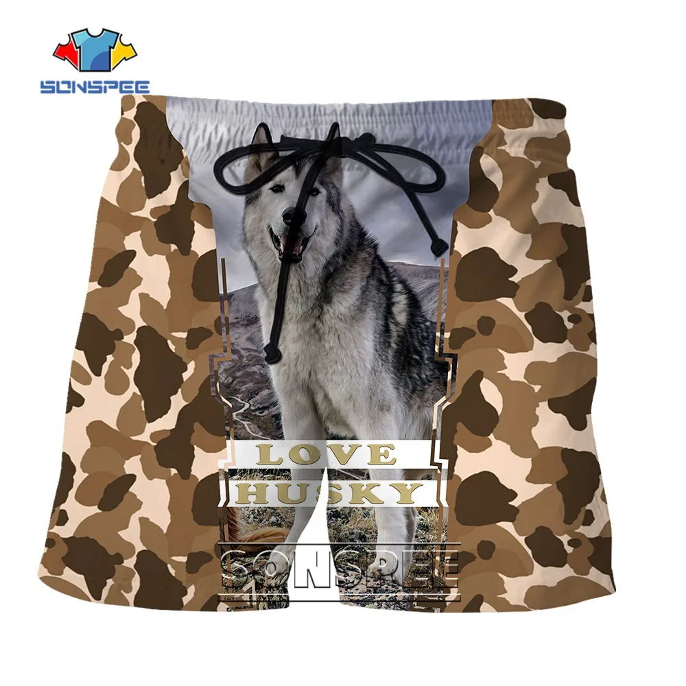 

SONSPEE Fashion Summer Love Husky Print 3D Male Shorts Camouflage Casual Clothing Hip Hop Personality Breathable Sportswear