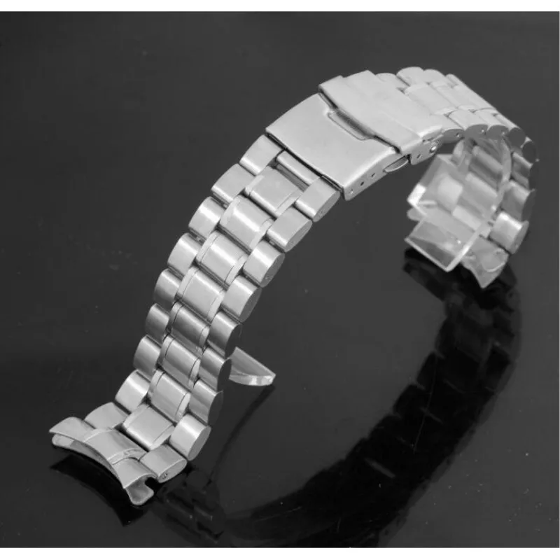 Stainless Steel Curved End Watch Strap with Double Lock Buckle