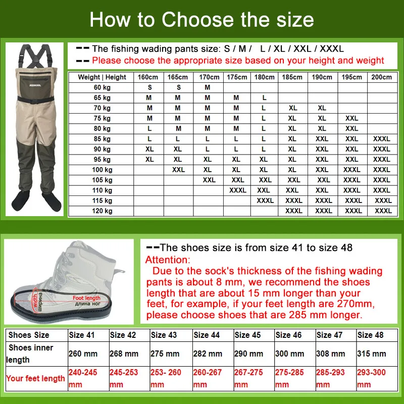 3 Layer Waterproof Fishing Waders Anti Skid Wading Hunting Fishing Shoes Rubber or Felt Sole Boots Neoprene Socks Chest Clothes