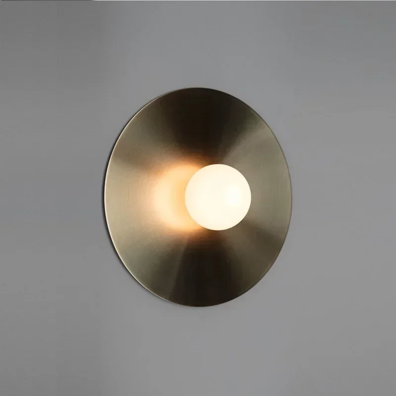 

Post modern wall lamp creative hardware living room antique copper circular art bedside bedroom study model room wall lamp