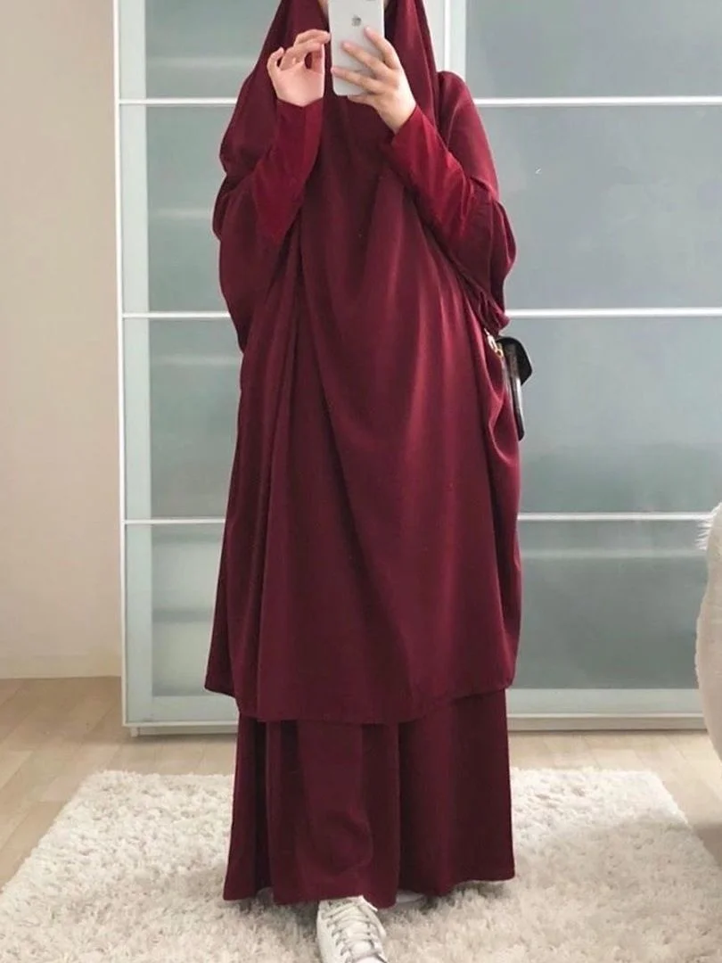 

Jilbab 2 Piece Set Dubai Islamic Clothing Overhead Abaya Khimar + Skirt Muslim Women Prayer Outfits Ramadan Eid Hijabi