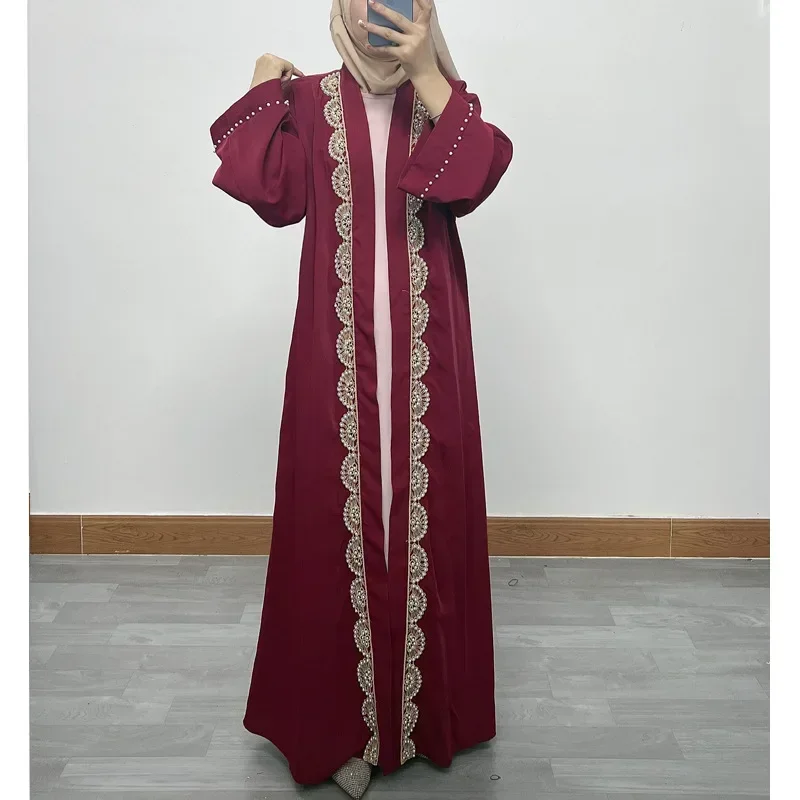 Women Eid Muslim Abaya Ramadan Morocco Dubai Cardigan Pearls Abayas Kaftan Vestidos Arab Modest Long Robe Embroidery Belt