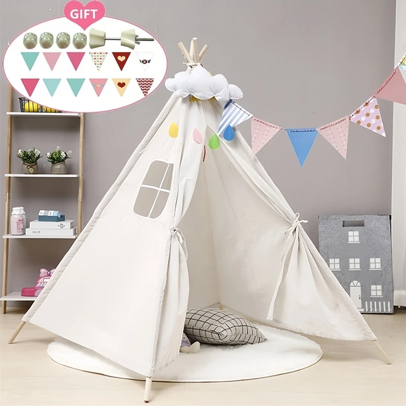 Children's Tent Teepee Tent for Kids Portable Tipi Infantil House for Kids Play House Kids Tents LED Lights Decoration Carpet