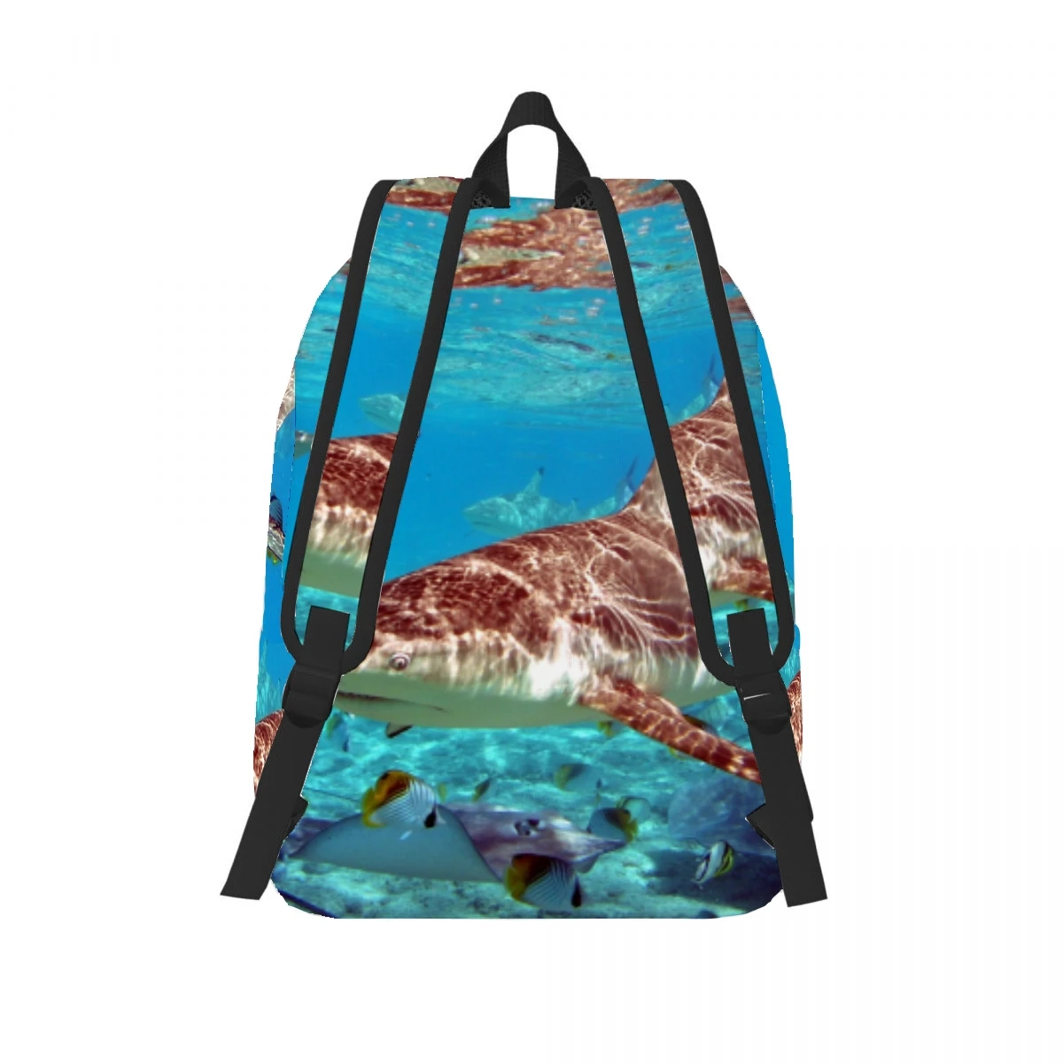 Shark Swims Under Water Cushion Backpack Casual Lightweight Laptop Backpack Men Women Travel Bag Outdoor Canvas Daypack