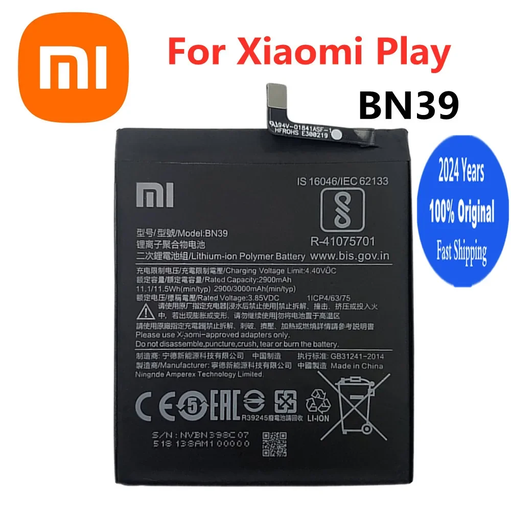 

2024 год, 100% оригинальный аккумулятор BN39 для телефона Xiaomi Mi Play MiPlay, Сменный аккумулятор для сотового телефона, аккумулятор