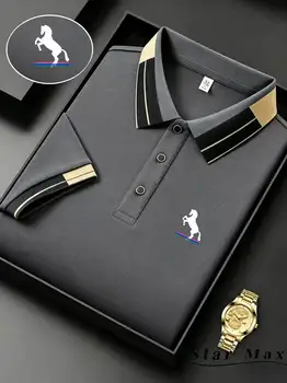 Polo di Lusso a Maniche Corte da Uomo con Ricamo a Cavallo, Stile Milano, T-Shirt Casual Estiva, Abbigliamento Business di Marca per Uomo