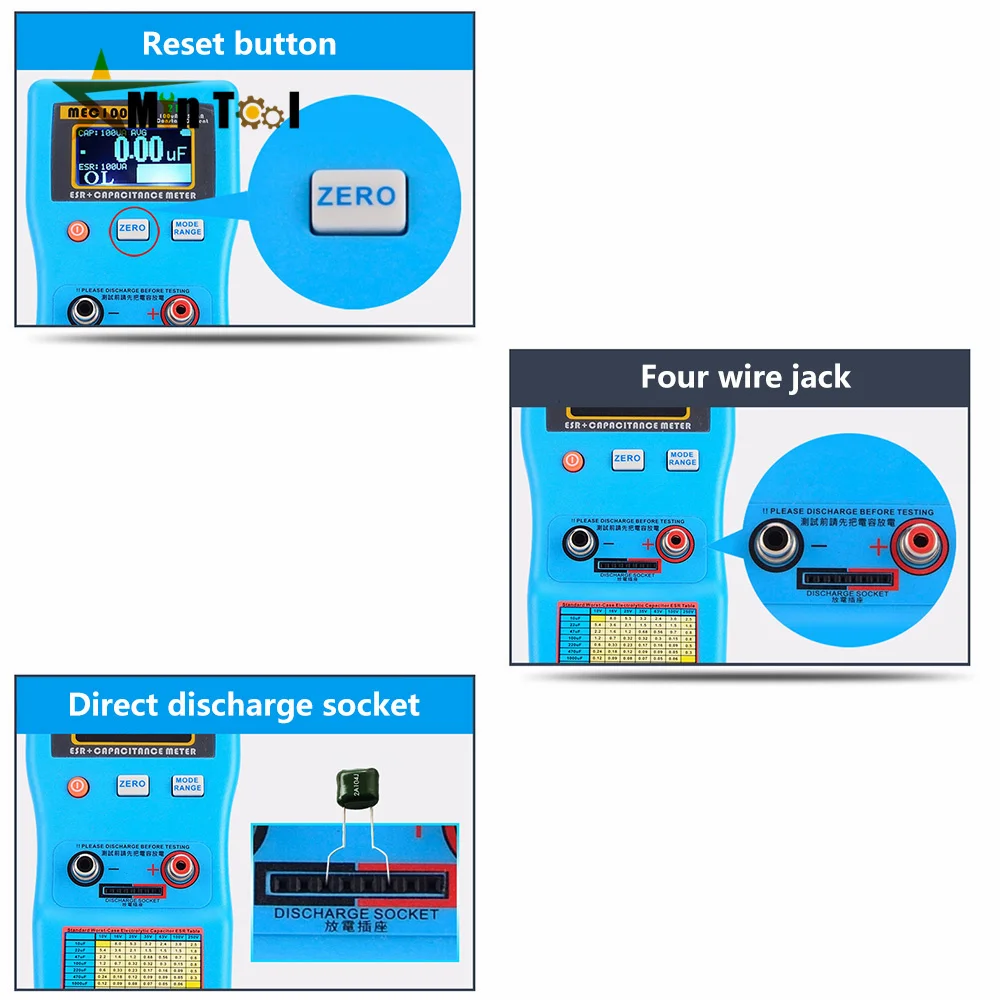 MEC-100 ESR Capacitance Ohm Meter Measuring Capacitance Resistance Capacitor Circuit Tester Capacitor Tester 4
