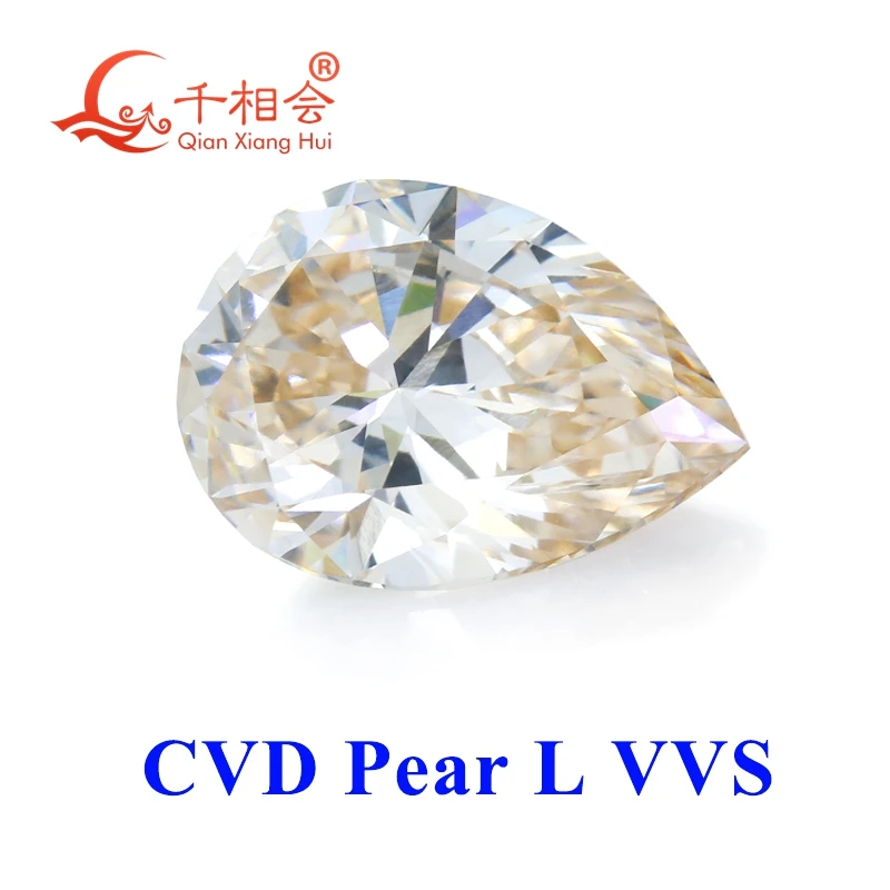 CVD Lab-Grown Diamond Loose Stone 1.1ct 1.5ct K-L Color VS1/VS1 Clarity Pear Shape GEMID Certified White Color Diamond