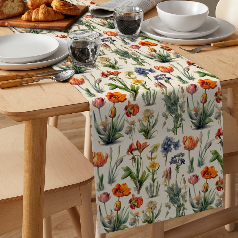 

Flower Retro Table Runner Home Wedding Tablecloth Home Kitchen Placemat Indoor and Outdoor Dinner Decoration Table Runner