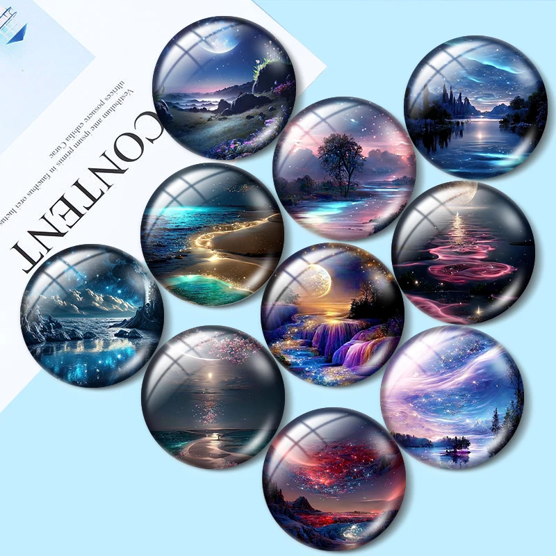 New Dreamy Beautiful Sky 10Pcs 12Mm/16Mm/18Mm/25Mm Round Photo Glass Cabochon Demo Flat Back Making Risultati