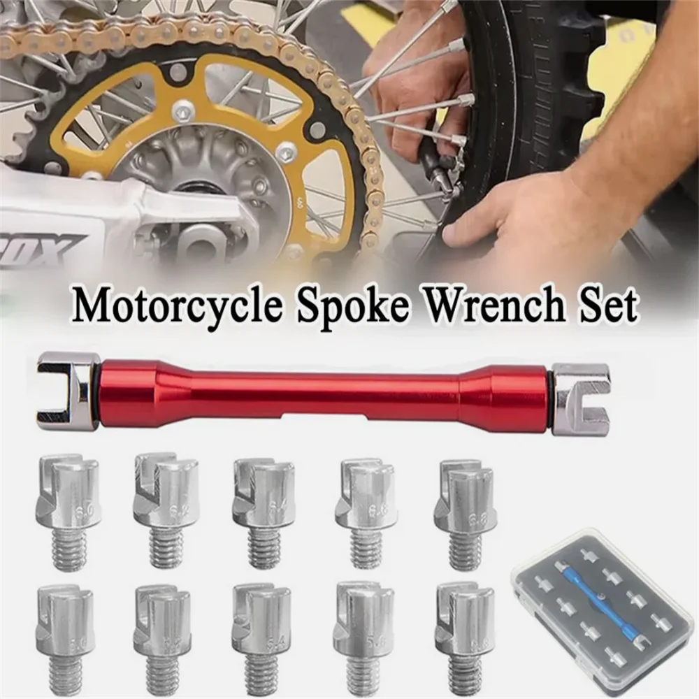 

Набор гаечных ключей для езды на мотоцикле, 10 шт., Регулировка натяжения спиц, высокопроизводительный ремонтный инструмент для большинства мотоциклов, закаленные наконечники 5,0 ~ 6,8