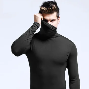 Fashion Men's Turtleneck T-Shirts Casual Autumn Winter High Collar New Slim Long Sleeve Stretch Model Undershirt Plus Size Tees