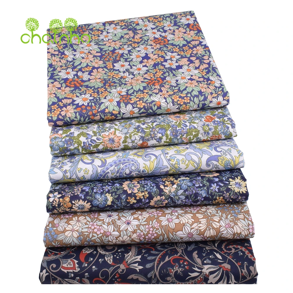Chainho,Printed Twill Weave Cotton Fabric,DIY Sewing Quilting Material,Patchwork Cloth,6 Designs Floral Series,2 Sizes,25C10