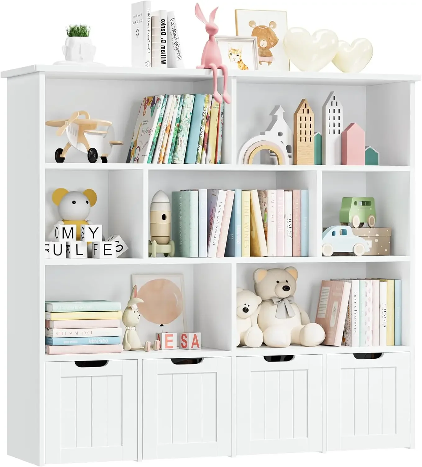 Toy Storage Organizer, Large Toy Organizers and Storage with 4 Movable Drawers and 7 Cubbies, Chest Shelf Organizer