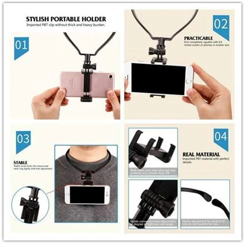 Freihändiger tragbarer Hals-Lazy-Telefonständer, universelles hängendes Stativ für iPhone 15/16 Huawei GoPro DJI Sportkamera Selfie Stick – Detail 9