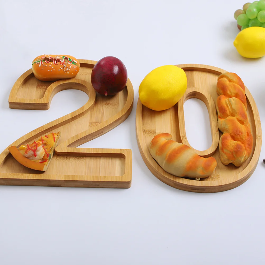 2 Pcs Birthday Number Tray Charcuterie Boards Wood Fillable Food Boxes Letter Cheese Platter Foof Baby Letters 5